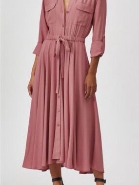 Equipment Dusty Rose Jacquot Midi Shirtdress with Tie Waist